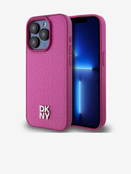 DKNY PU piele Repeat Pattern Stack Logo Magsafe Back Cover pentru iPhone 15 Pro Max roz DKNY