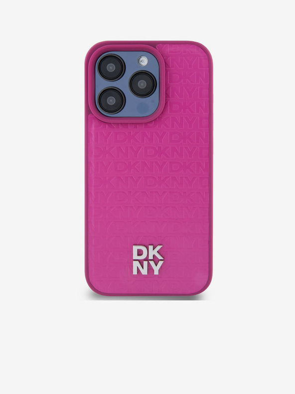 DKNY PU piele Repeat Pattern Stack Logo Magsafe Back Cover pentru iPhone 15 Pro Max roz DKNY