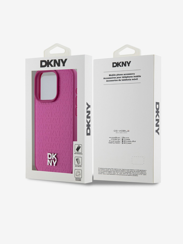 DKNY PU piele Repeat Pattern Stack Logo Magsafe Back Cover pentru iPhone 15 Pro Max roz DKNY