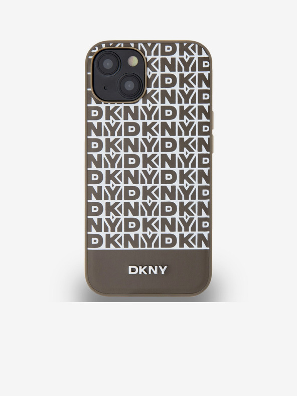DKNY PU Leather Repeat Pattern Bottom Stripe MagSafe Back Cover pentru iPhone 14 Brown DKNY