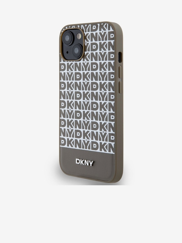 DKNY PU Leather Repeat Pattern Bottom Stripe MagSafe Back Cover pentru iPhone 14 Brown DKNY