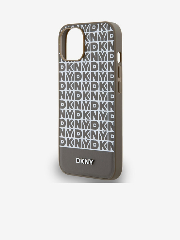 DKNY PU Leather Repeat Pattern Bottom Stripe MagSafe Back Cover pentru iPhone 14 Brown DKNY