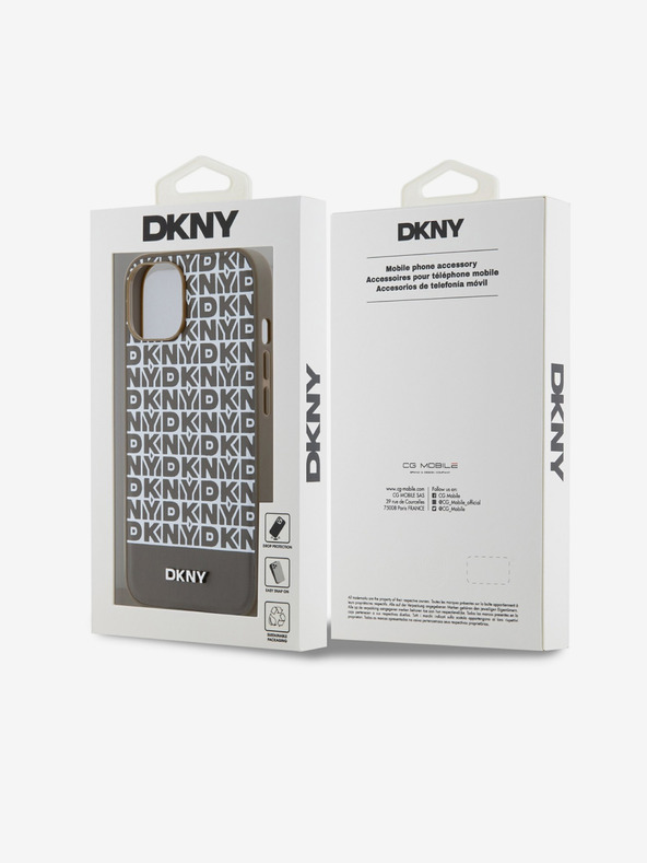 DKNY PU Leather Repeat Pattern Bottom Stripe MagSafe Back Cover pentru iPhone 14 Brown DKNY