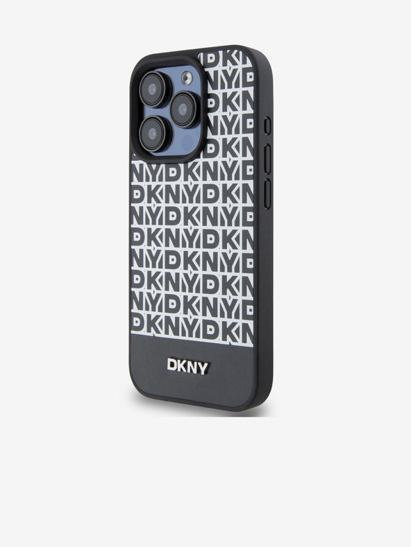 DKNY PU piele Repeat Pattern Bottom Stripe MagSafe Back Cover pentru iPhone 15 Pro Max negru DKNY