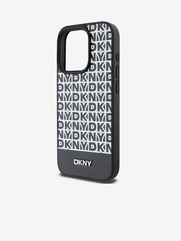DKNY PU piele Repeat Pattern Bottom Stripe MagSafe Back Cover pentru iPhone 15 Pro Max negru DKNY