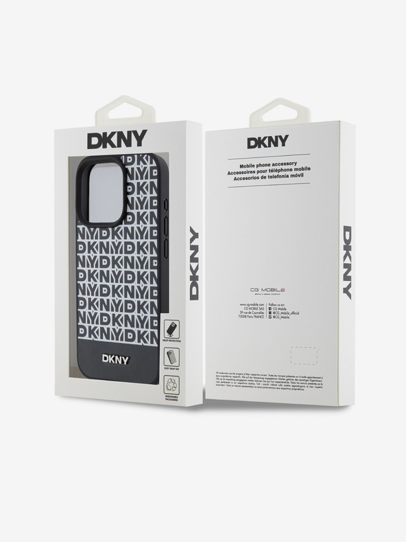 DKNY PU piele Repeat Pattern Bottom Stripe MagSafe Back Cover pentru iPhone 15 Pro Max negru DKNY