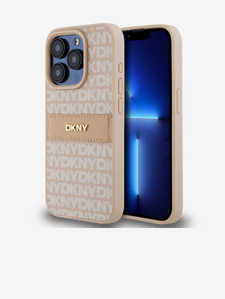 DKNY PU Leather Repeat Pattern Tonal Stripe Back Cover pentru iPhone 15 Pro Pink DKNY