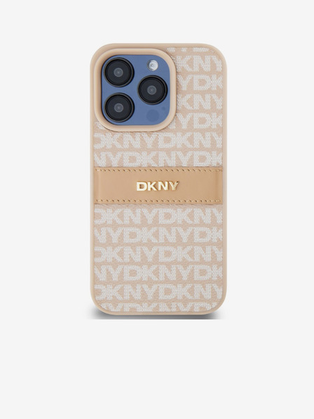 DKNY PU Leather Repeat Pattern Tonal Stripe Back Cover pentru iPhone 15 Pro Pink DKNY