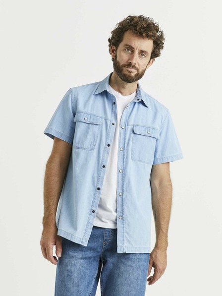 Celio Cămașă de bărbați albastru deschis din denim cu buzunare Celio