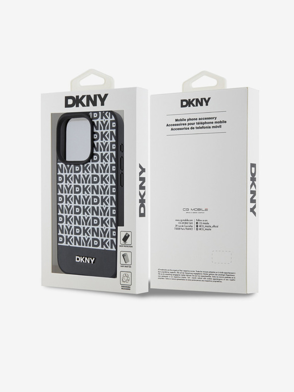 DKNY PU Leather Repeat Pattern Bottom Stripe MagSafe Back Cover pentru iPhone 14 Pro Max negru DKNY