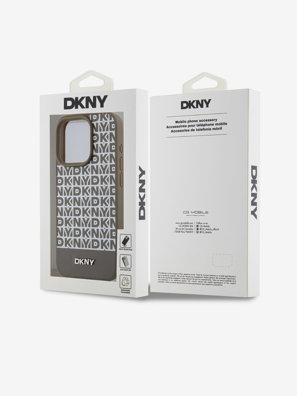 DKNY PU Leather Repeat Pattern Bottom Stripe MagSafe Back Cover pentru iPhone 14 Pro Max Brown DKNY