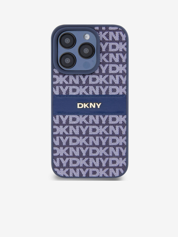 DKNY PU Leather Repeat Pattern Tonal Stripe Back Cover pentru iPhone 15 Pro Max albastru DKNY