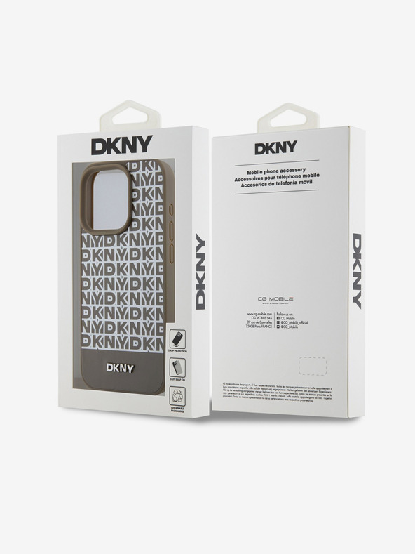 DKNY PU Leather Repeat Pattern Bottom Stripe MagSafe Back Cover pentru iPhone 13 Pro Max Brown DKNY