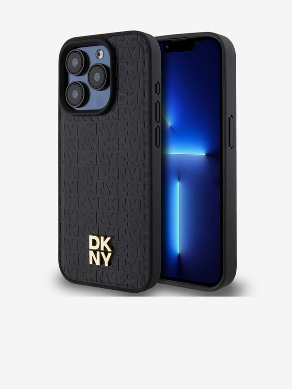 DKNY PU piele Repeat Pattern Stack Logo Magsafe Back Cover pentru iPhone 14 Pro Max negru DKNY