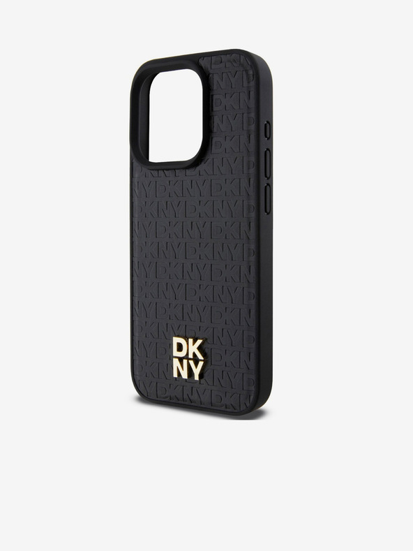 DKNY PU piele Repeat Pattern Stack Logo Magsafe Back Cover pentru iPhone 14 Pro Max negru DKNY