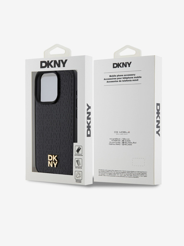 DKNY PU piele Repeat Pattern Stack Logo Magsafe Back Cover pentru iPhone 14 Pro Max negru DKNY