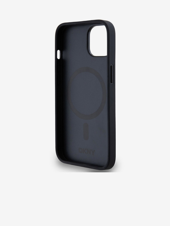 DKNY PU Leather Repeat Pattern Bottom Stripe MagSafe Back Cover pentru iPhone 14 negru DKNY
