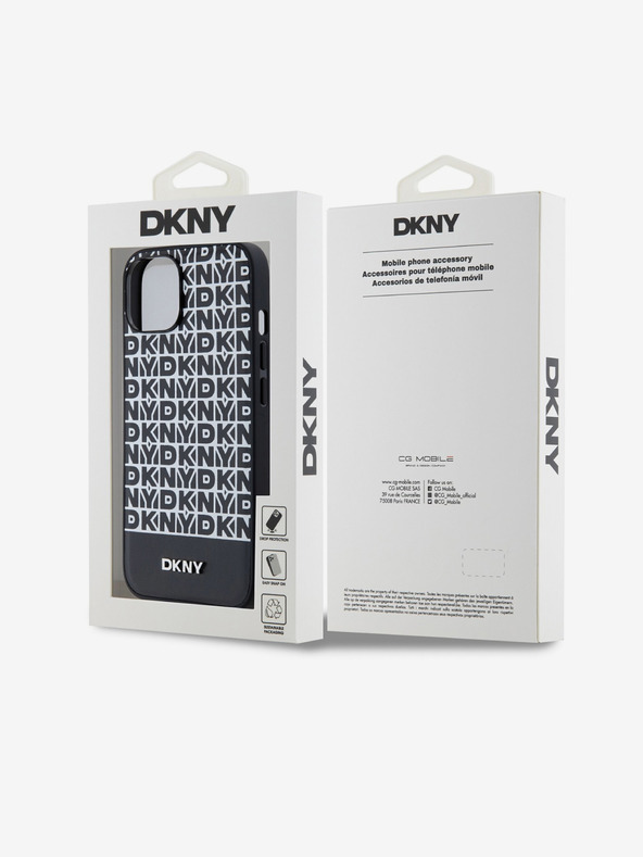 DKNY PU Leather Repeat Pattern Bottom Stripe MagSafe Back Cover pentru iPhone 14 negru DKNY
