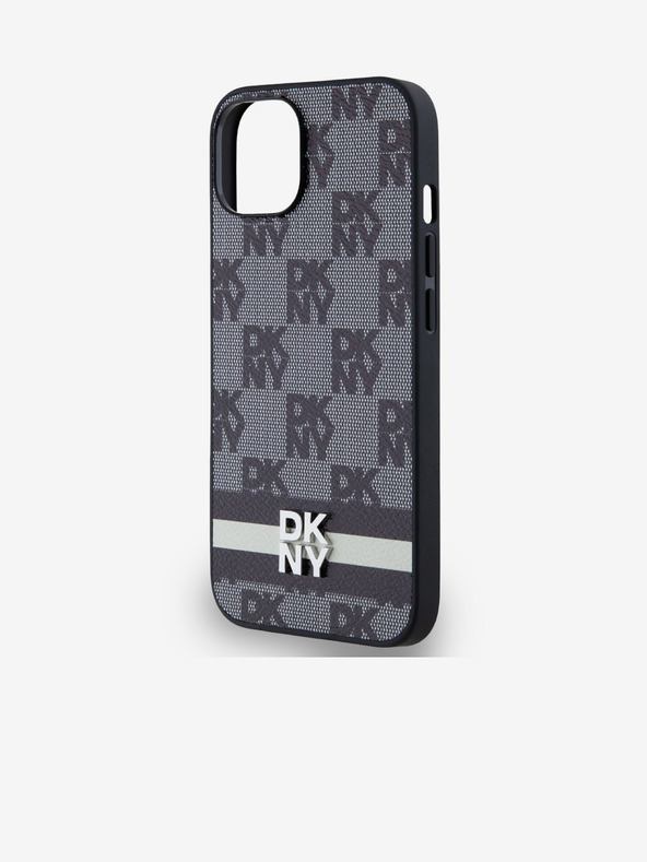 DKNY PU Leather Checkered Pattern și Stripe Back Cover pentru iPhone 14 negru DKNY