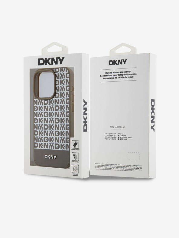 DKNY PU Leather Repeat Pattern Bottom Stripe MagSafe Back Cover pentru iPhone 14 Pro Brown DKNY