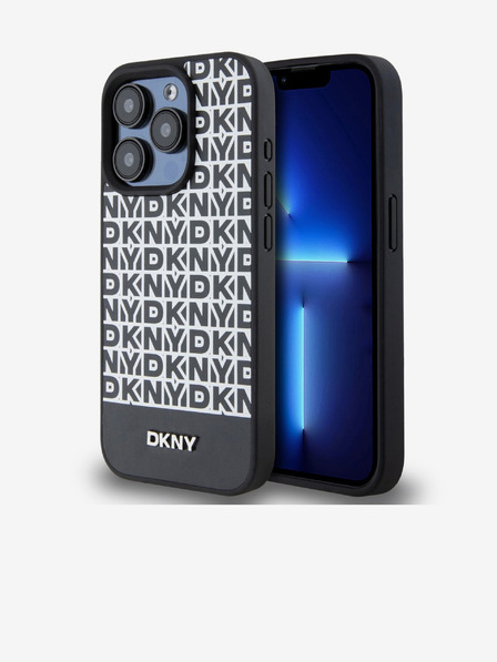 DKNY PU Leather Repeat Pattern Bottom Stripe MagSafe Back Cover pentru iPhone 14 Pro negru DKNY