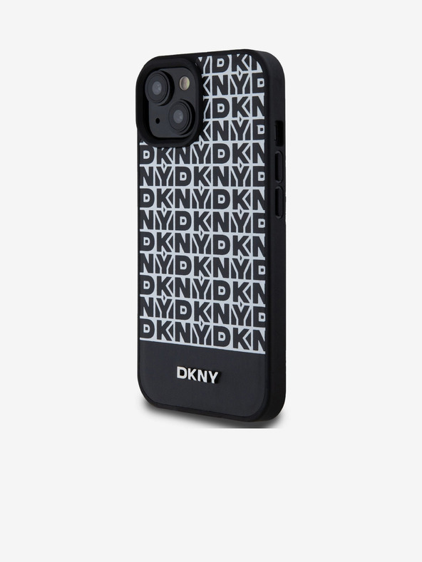 DKNY PU Leather Repeat Pattern Bottom Stripe MagSafe Back Cover pentru iPhone 15 negru DKNY