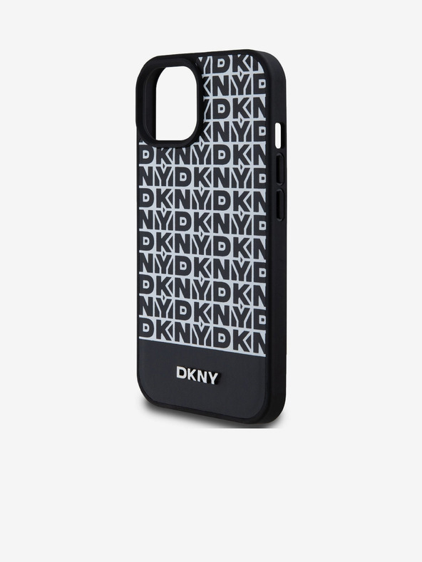 DKNY PU Leather Repeat Pattern Bottom Stripe MagSafe Back Cover pentru iPhone 15 negru DKNY