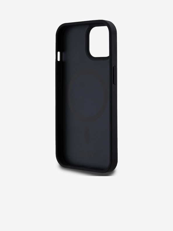 DKNY PU Leather Repeat Pattern Bottom Stripe MagSafe Back Cover pentru iPhone 15 negru DKNY