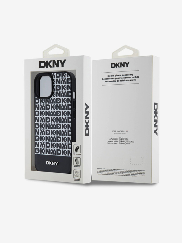 DKNY PU Leather Repeat Pattern Bottom Stripe MagSafe Back Cover pentru iPhone 15 negru DKNY