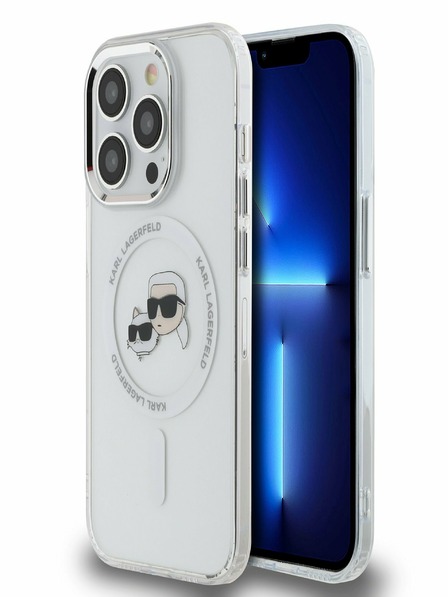 Karl Lagerfeld Karl Lagerfeld IML K&CH Heads Metal Frame MagSafe Back Cover pentru iPhone 15 Pro Transparent