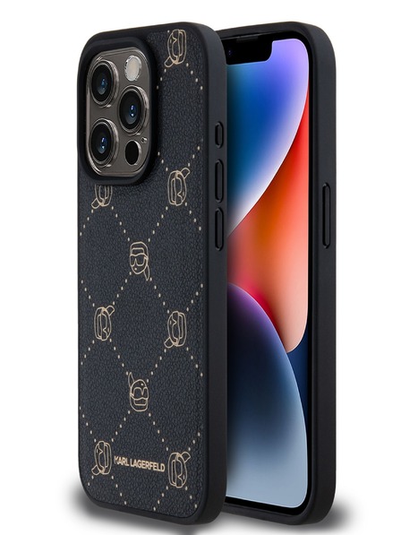 Karl Lagerfeld PU Karl Heads Pattern Magsafe Back Cover pentru iPhone 15 Pro Max negru Karl Lagerfeld