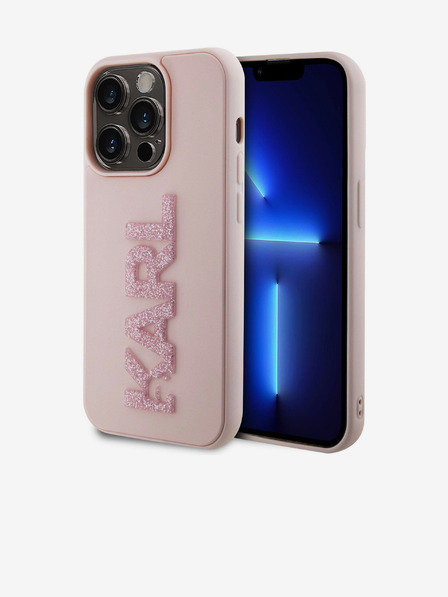 Karl Lagerfeld 3D cauciuc Glitter Logo Karl Back Cover pentru iPhone 15 Pro Max roz Karl Lagerfeld