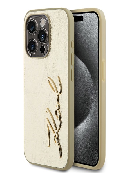 Karl Lagerfeld Copertă spate cu logo PU încrețit pentru iPhone 15 Pro Max Gold Karl Lagerfeld