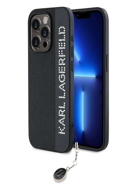Karl Lagerfeld Karl Lagerfeld PU Saffiano Rhinestone Charm Back Cover pentru iPhone 15 Pro Max Negru