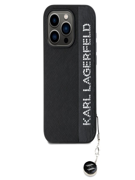 Karl Lagerfeld Karl Lagerfeld PU Saffiano Rhinestone Charm Back Cover pentru iPhone 15 Pro Max Negru