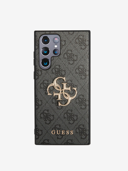 Guess PU 4G Metal Logo Zadní Kryt pro Samsung Galaxy S23 Ultra Grey Carcasa de telefon