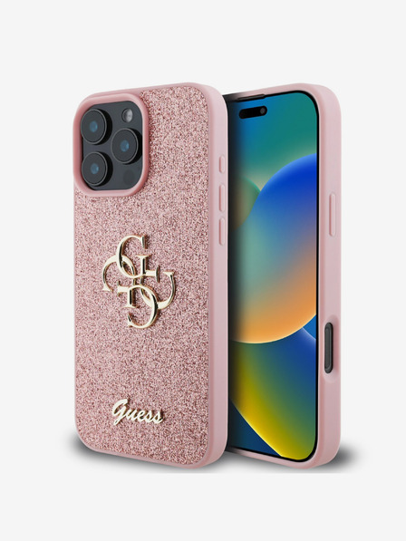 Guess Guess PU Fixed Glitter 4G Metal Logo Back Cover pentru iPhone 16 Pro Pink
