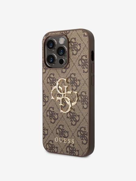 Guess Guess PU 4G Metal Logo Back Cover pentru iPhone 15 Pro Brown