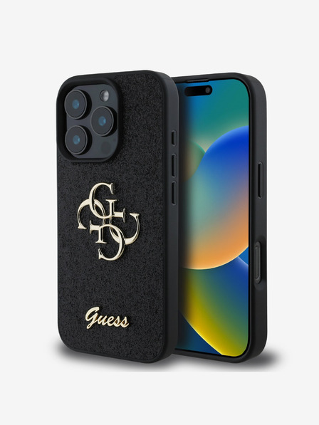 Guess Guess PU Fixed Glitter 4G Metal Logo Back Cover pentru iPhone 16 Pro Black