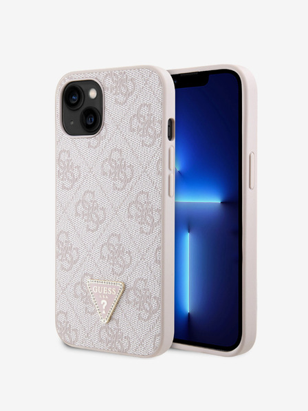Guess Guess PU 4G Strass Triangle Metal Logo Back Cover pentru iPhone 15 roz