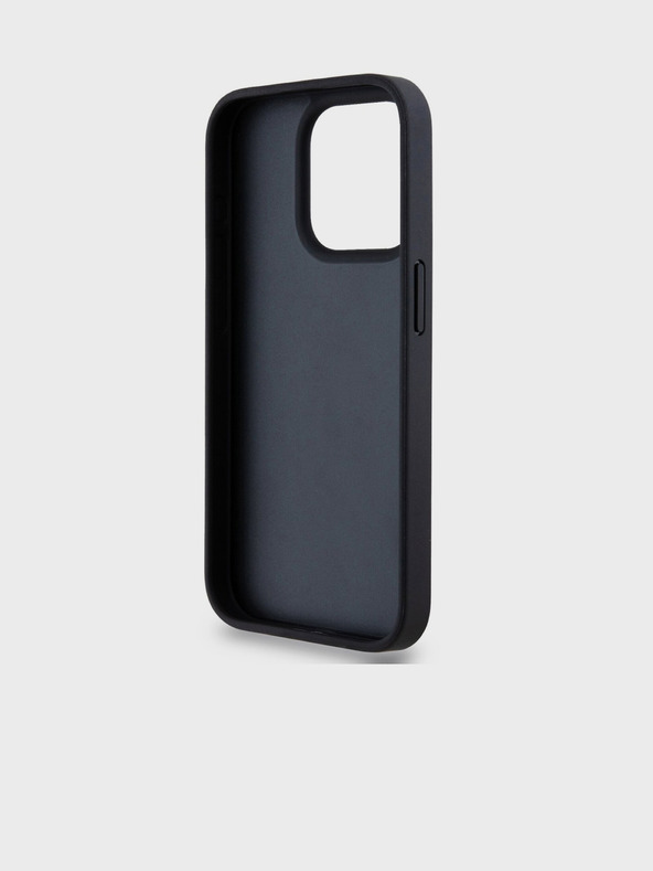 DKNY PU Leather Repeat Pattern Tonal Stripe Back Cover pentru iPhone 15 Pro negru DKNY