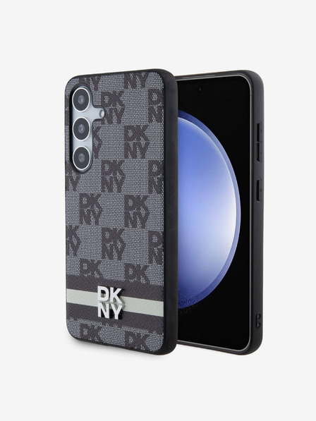 DKNY PU piele Checkered Pattern și Stripe Back Cover pentru Samsung Galaxy S24 negru DKNY