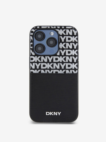 DKNY PU Leather Repeat Pattern Card Pocket Back Cover pentru iPhone 14 Pro Max negru DKNY