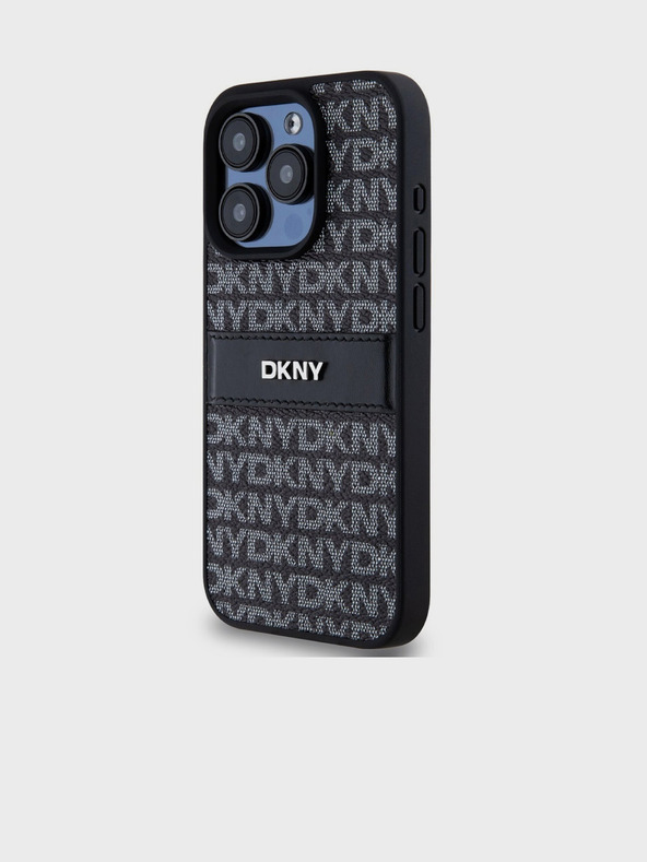 DKNY PU Leather Repeat Pattern Tonal Stripe Back Cover pentru iPhone 15 Pro Max negru DKNY