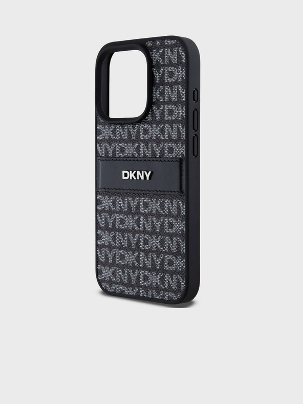 DKNY PU Leather Repeat Pattern Tonal Stripe Back Cover pentru iPhone 15 Pro Max negru DKNY
