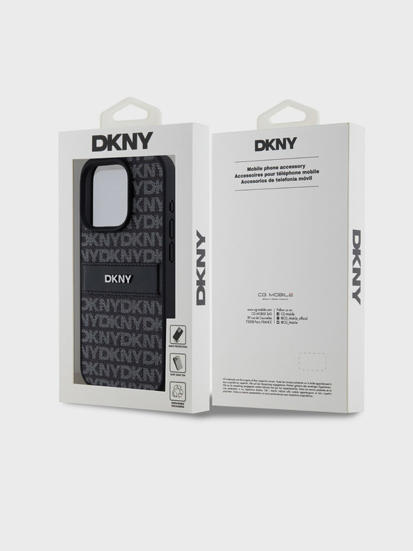DKNY PU Leather Repeat Pattern Tonal Stripe Back Cover pentru iPhone 15 Pro Max negru DKNY