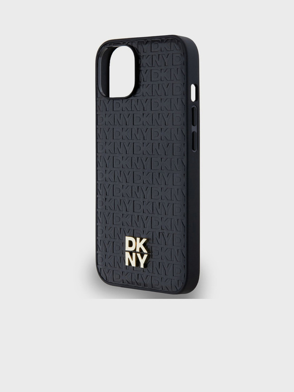 DKNY PU Leather Repeat Pattern Stack Logo Magsafe Back Cover pentru iPhone 15 negru DKNY