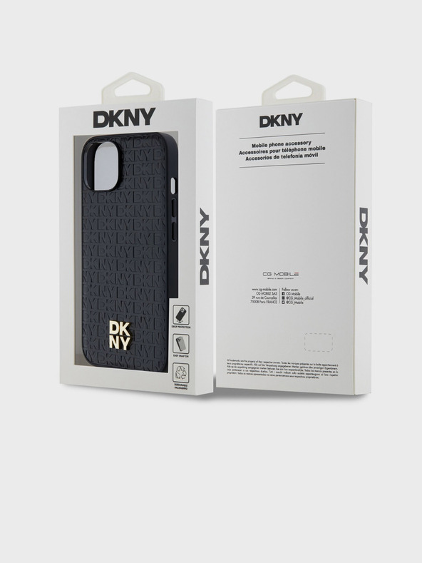 DKNY PU Leather Repeat Pattern Stack Logo Magsafe Back Cover pentru iPhone 15 negru DKNY