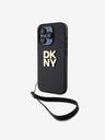 DKNY PU piele Stack Logo Wrist Strap Back Cover pentru iPhone 14 Pro Max negru DKNY