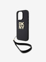 DKNY PU piele Stack Logo Wrist Strap Back Cover pentru iPhone 14 Pro Max negru DKNY